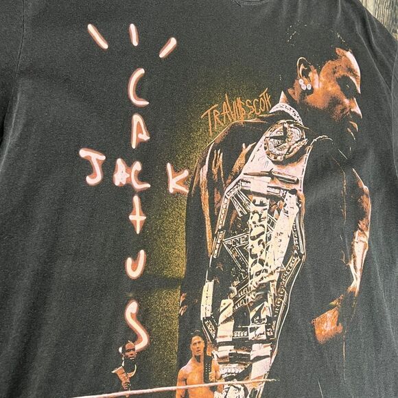 🔥🔥 TRAVIS SCOTT CACTUS JACK x WRESTLEMANIA WWF WWE Rap Music Graphic Tee 2XL - Picture 7 of 10